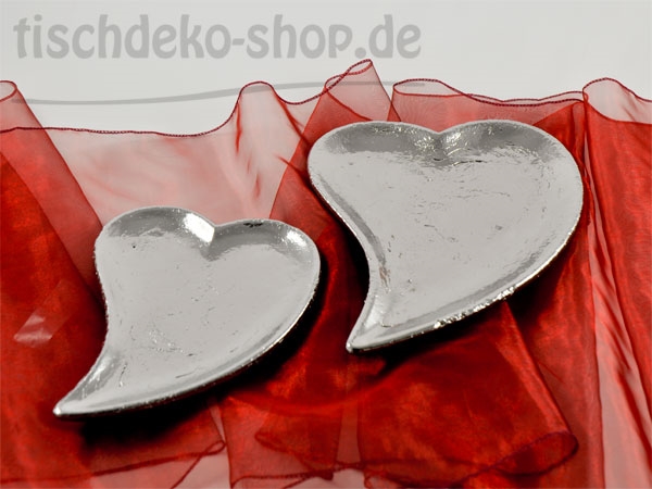 Herz-Teller Keramik, glasiert Silber,