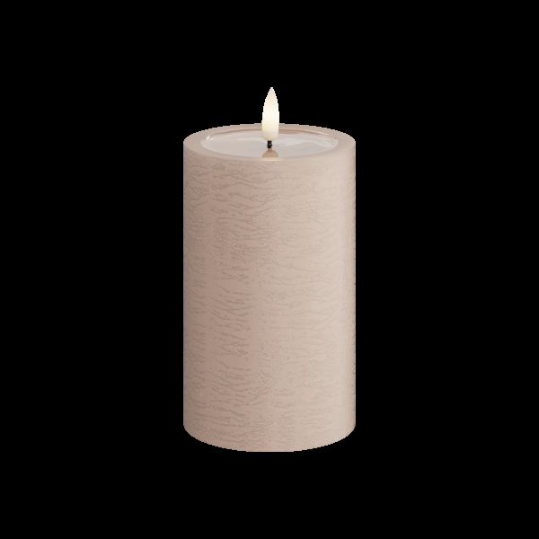 LED Stumpenkerze Echtwachs Rose / Taupe 7,5x12,5cm handgefertigt