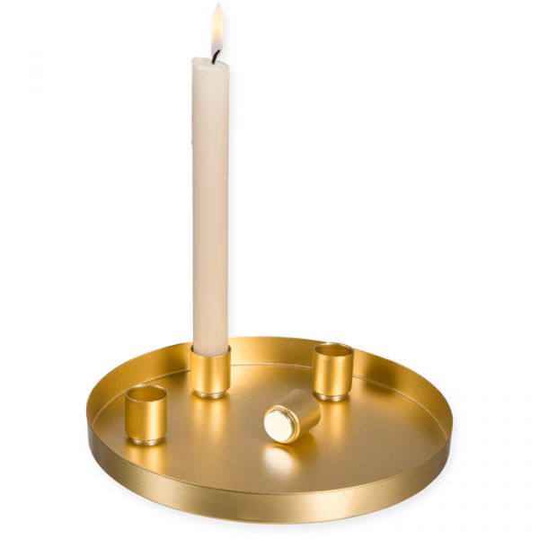 Gold Tablett 20cm Stabkerzen Magnet-Kerzenhalter für 4