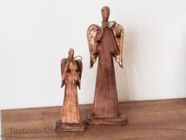 Deko-Engel Isabella mit Holz goldenen Metallflügeln