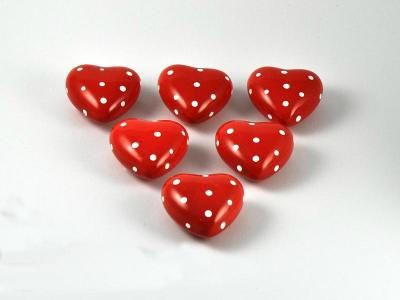 Herz rot/weiß gepunktet Ø6cm 6er Set Keramik